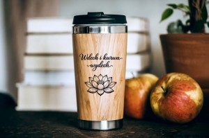 Wdech i Kurwa Wydech bambusowy kubek termiczny | Prezent dla koleżanki z pracy 